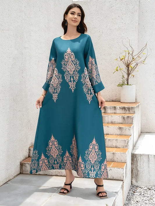 Ladies Middle East Abaya Abaya - Flower Printed Long Robe